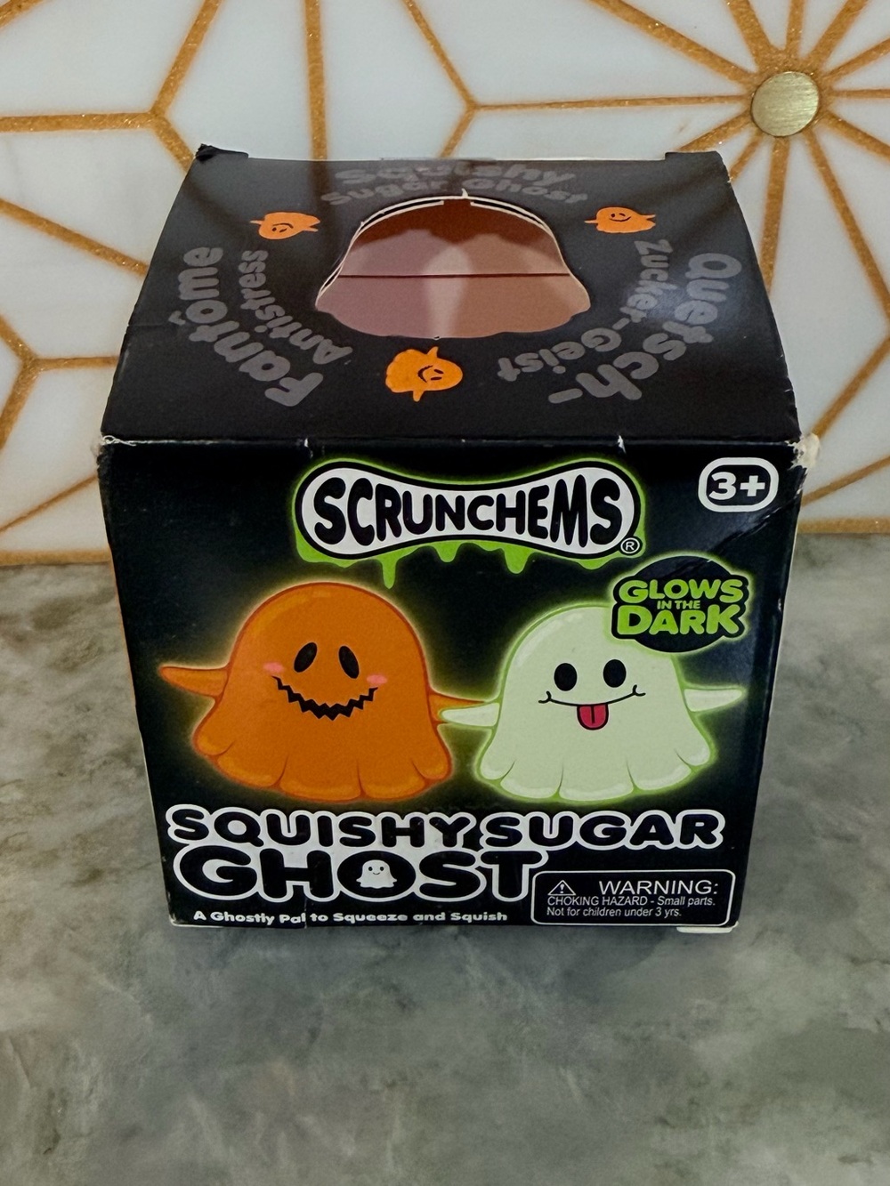 ScrunchemsSquishy Sugar Ghost Kids Toy - Orange & Glow Green (Glows in the Dark)